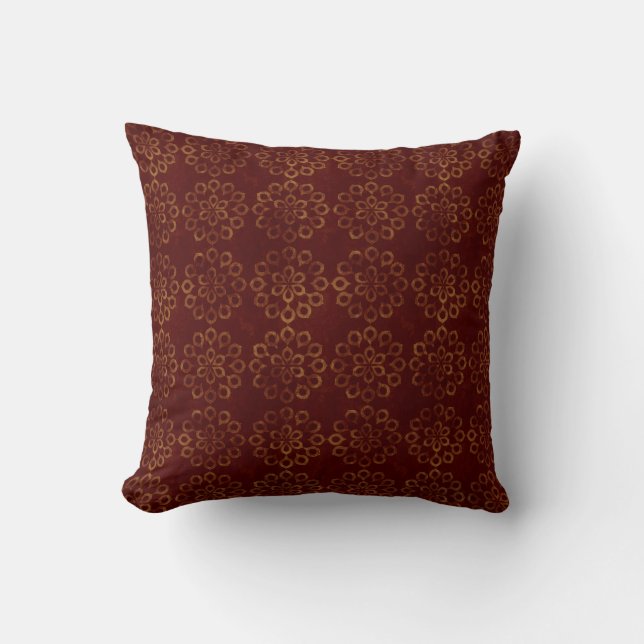 Coussin Motif rouge foncé et d'or de fleur (Recto)