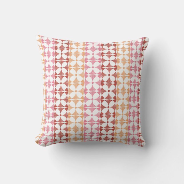 Coussin Motif rouge géométrique de rayures d'ikat (Recto)