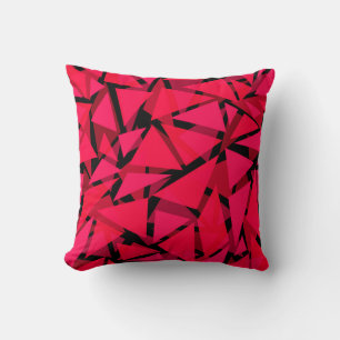 Coussin motif rouge vif, géométrique, abstrait