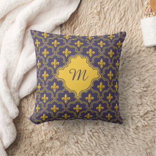 Coussin Motif Royal Fleur-de-Lis Violet et Or
