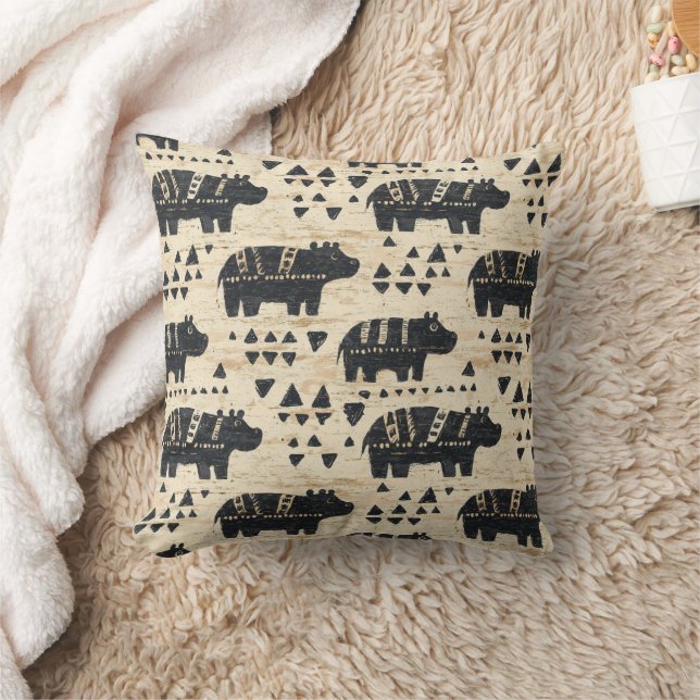 Coussin Motif Safari Hippo Tribal (Couverture)