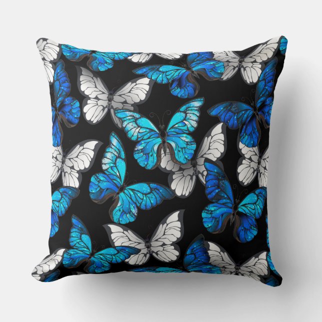 Coussin Motif sans couleur foncée avec papillons bleus Mor (Recto)