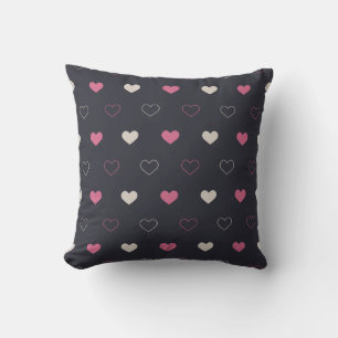 Coussin Motif sans couture à cœur rose et crème Minimalist