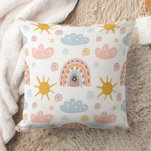 Coussin Motif sans couture arc-en-ciel et floral bohème fa