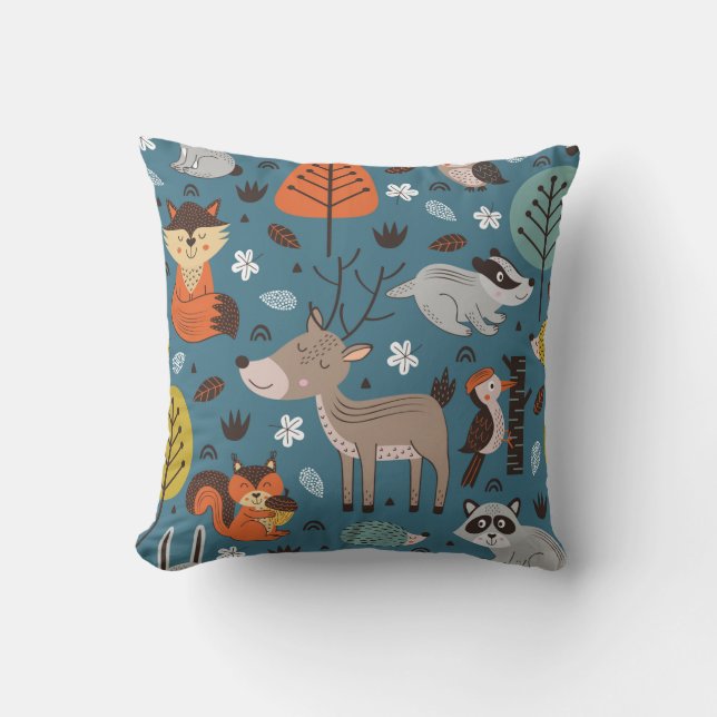 Coussin Motif sans couture avec animaux de la forêt sur fo (Recto)