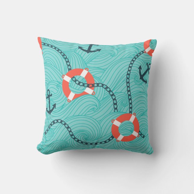 Coussin Motif sans couture avec attributs nautiques. Freeh (Recto)