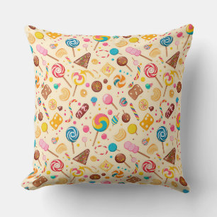 Coussin Motif sans couture avec bonbons, lollipopes, beige