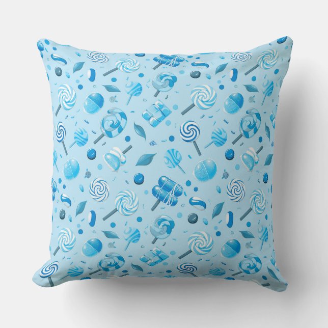 Coussin Motif sans couture avec bonbons, lollipopes, bleu  (Recto)