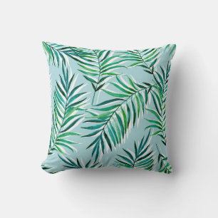 Coussin Motif sans couture avec branches de palmiers. Aqua