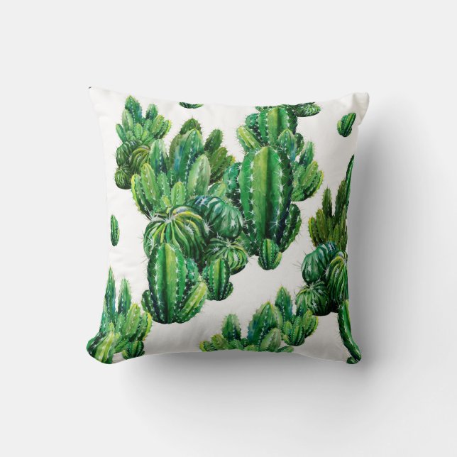 Coussin Motif sans couture avec cactus aquarelle. Cactus i (Recto)