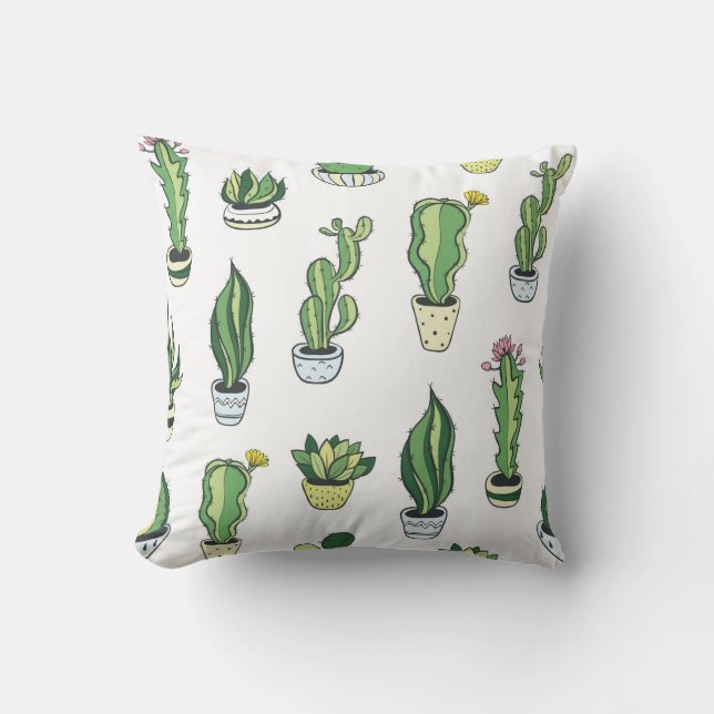 Coussin Motif sans couture avec cactus verts et succulents (Recto)