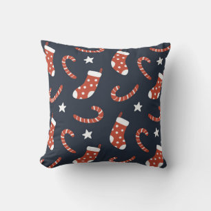 Coussin Motif sans couture avec chaussettes de noël, sucr