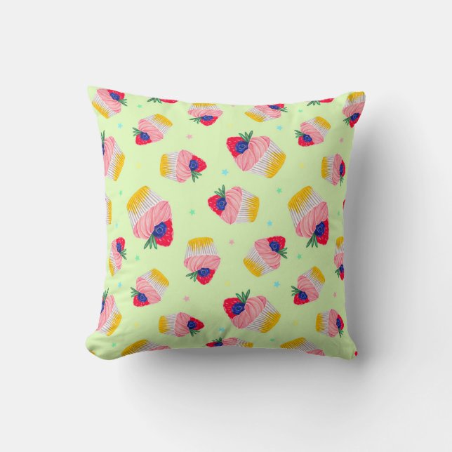 Coussin Motif sans couture avec cupcake aux fraises  (Recto)
