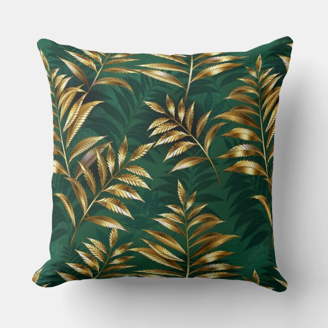 Coussin Motif sans couture avec des fougères dorées (Recto)