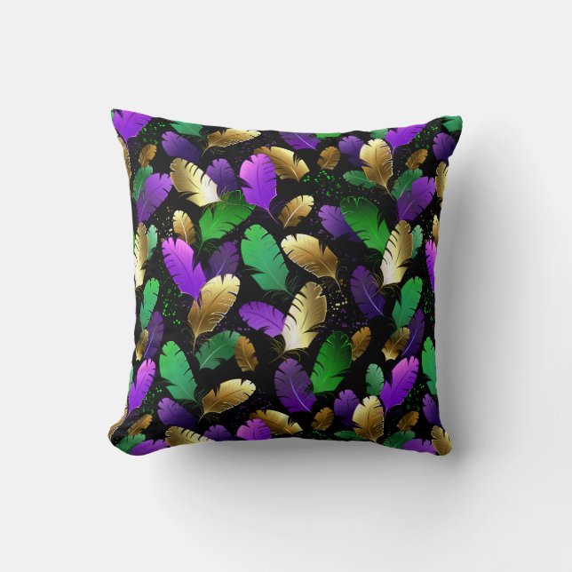 Coussin Motif sans couture avec des plumes de Mardi Gras (Recto)