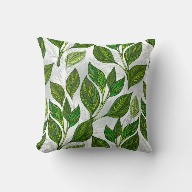 Coussin Motif sans couture avec Feuilles de thé vert (Recto)