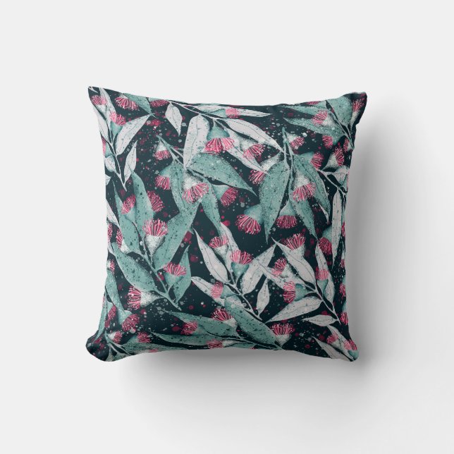 Coussin Motif sans couture avec feuilles d'eucalyptus et f (Recto)