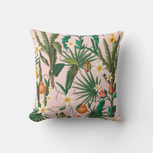 Coussin Motif sans couture avec feuilles tropicales, fleur
