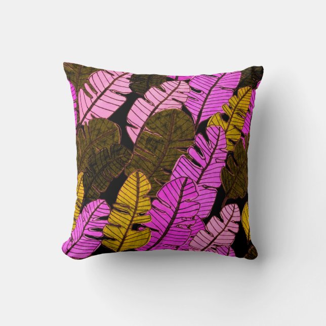 Coussin Motif sans couture avec feuilles tropicaux dessiné (Recto)