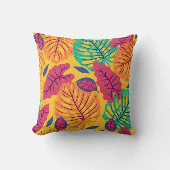 Coussin Motif sans couture avec feuilles tropicaux sur ba  (Recto)