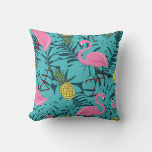 Coussin Motif sans couture avec flamants roses et vert pal