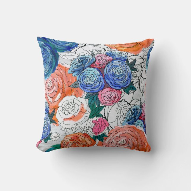 Coussin Motif sans couture avec fleurs colorées (Recto)