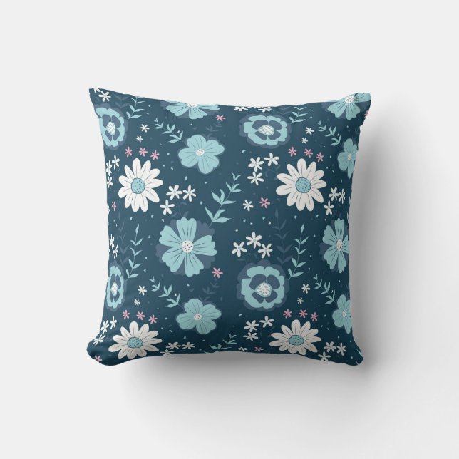 Coussin Motif sans couture avec fleurs d'été bleues sur fo (Recto)