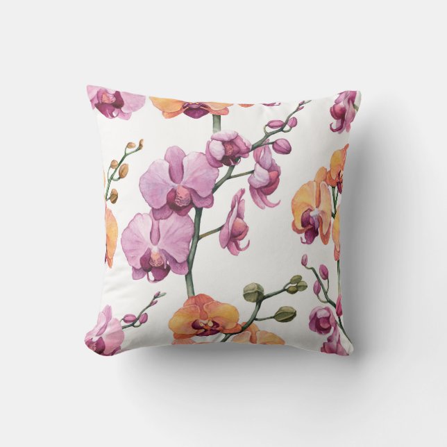 Coussin Motif sans couture avec fleurs d'orchidées aquarel (Recto)