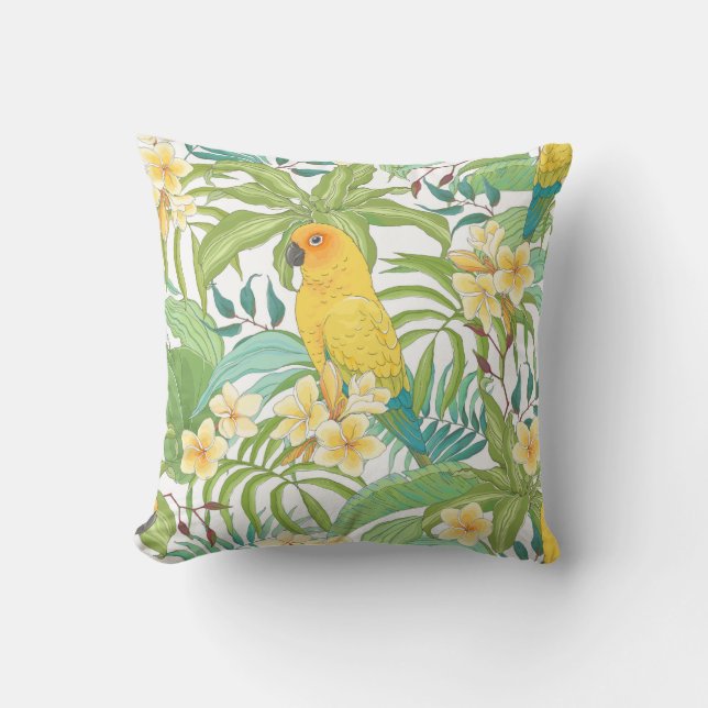 Coussin Motif sans couture avec fleurs Plumeria, feuilles  (Recto)