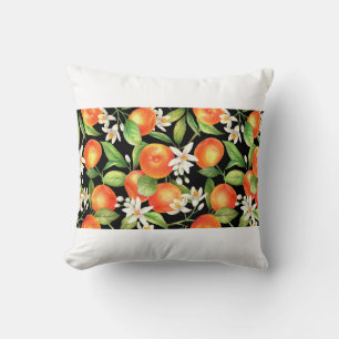 Coussin Motif sans couture avec fruits orange, fleurs et l
