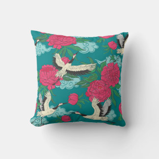 Coussin Motif sans couture avec grues et pivoines. Vintage
