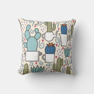 Coussin Motif sans couture avec lama, cactus dessinés à la