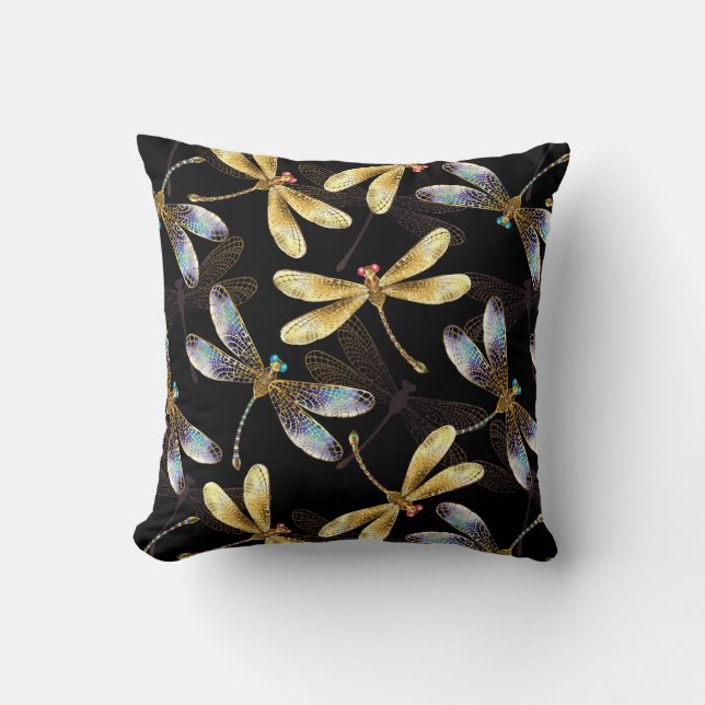 Coussin Motif sans couture avec libellules d'or (Recto)