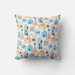 Coussin Motif sans couture avec maisons scandinaves sur bl