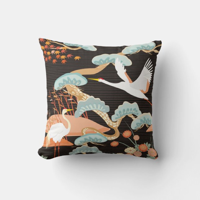 Coussin Motif sans couture avec oiseaux. Grue. Heron. Japo (Recto)