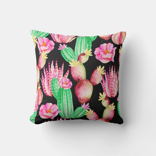 Coussin Motif sans couture avec succulents. Aquarelle cact (Recto)