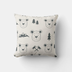 Coussin Motif sans couture avec tête d'ours, ours, mou