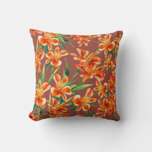 Coussin Motif sans couture d'Alstroemeria peint dans l'eau