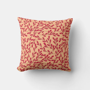 Coussin Motif sans couture de branches feuillues rouges