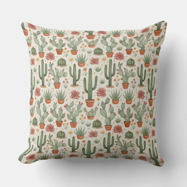 Coussin Motif sans couture de cactus de désert succulent (Recto)