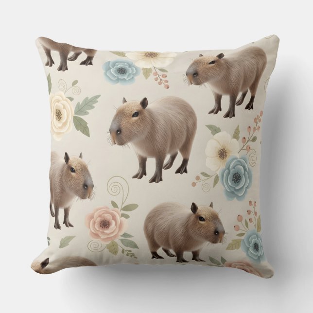 Coussin Motif sans couture de capybara à l'aquarelle migno (Recto)