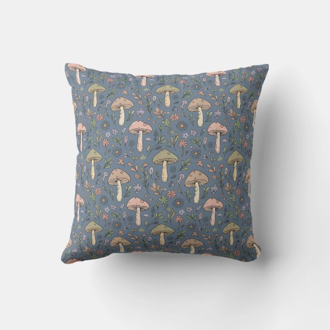 Coussin Motif sans couture de champignons d'ardoise profon (Verso)