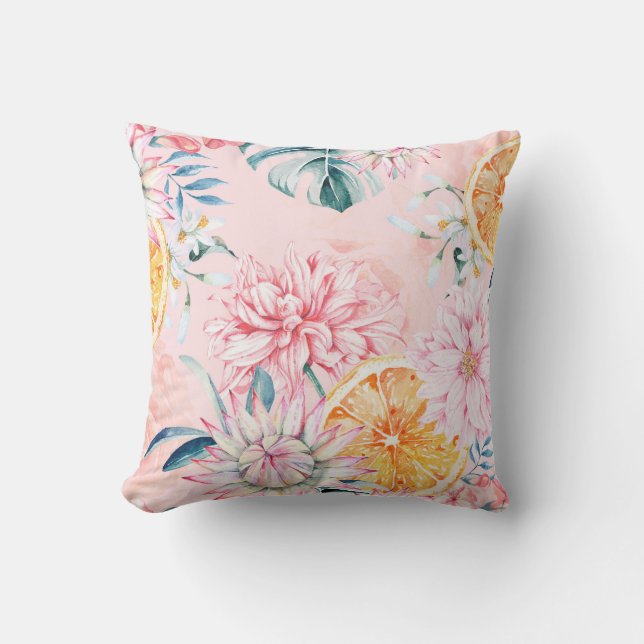 Coussin Motif sans couture de chrysanthemum, orange et Blo (Recto)