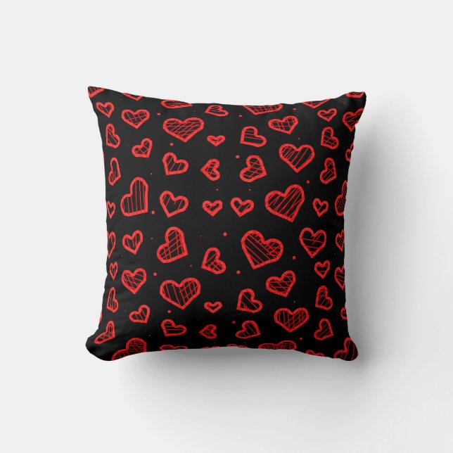 Coussin Motif sans couture de cœurs sur fond noir (Recto)