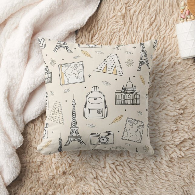 Coussin Motif sans couture de doodle de voyage (Couverture)