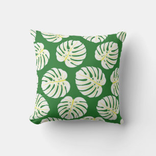 Coussin Motif sans couture de feuilles de monstère blanche