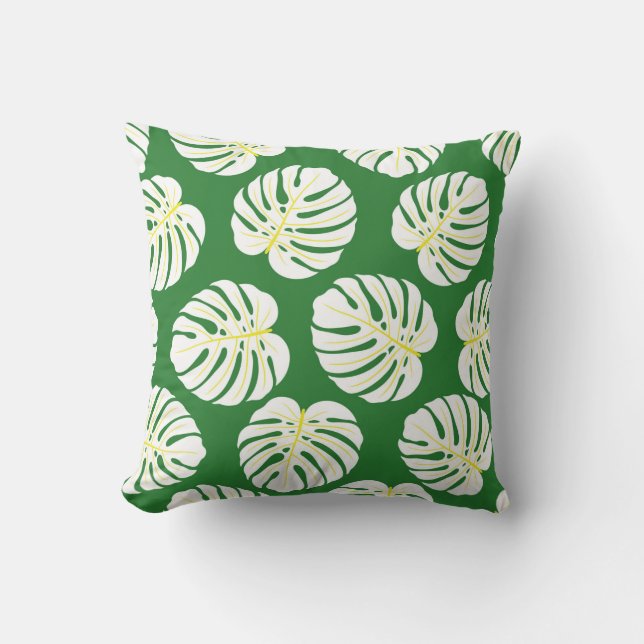 Coussin Motif sans couture de feuilles de monstère blanche (Recto)