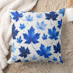 Coussin Motif sans couture de feuilles d'érable bleues - H