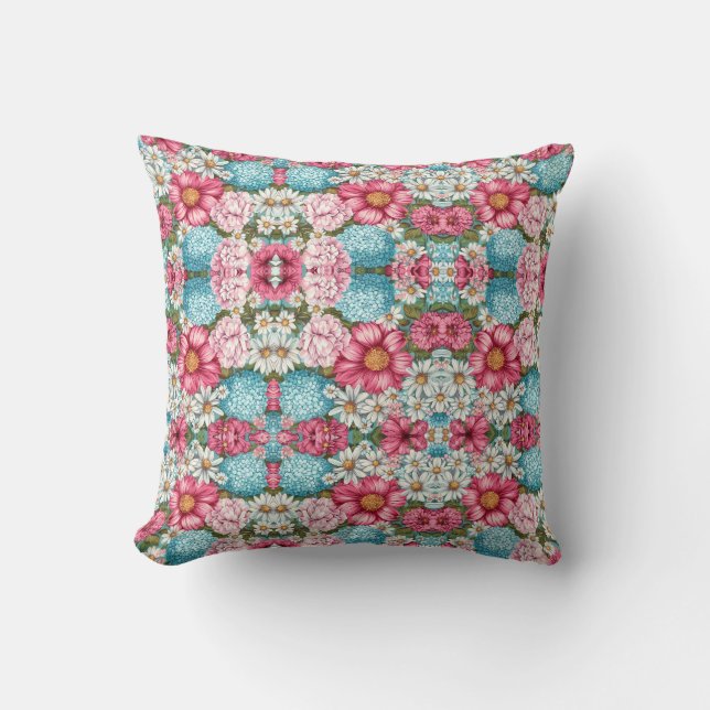 Coussin Motif sans couture de fleurs d'hydrangée roses, bl (Recto)