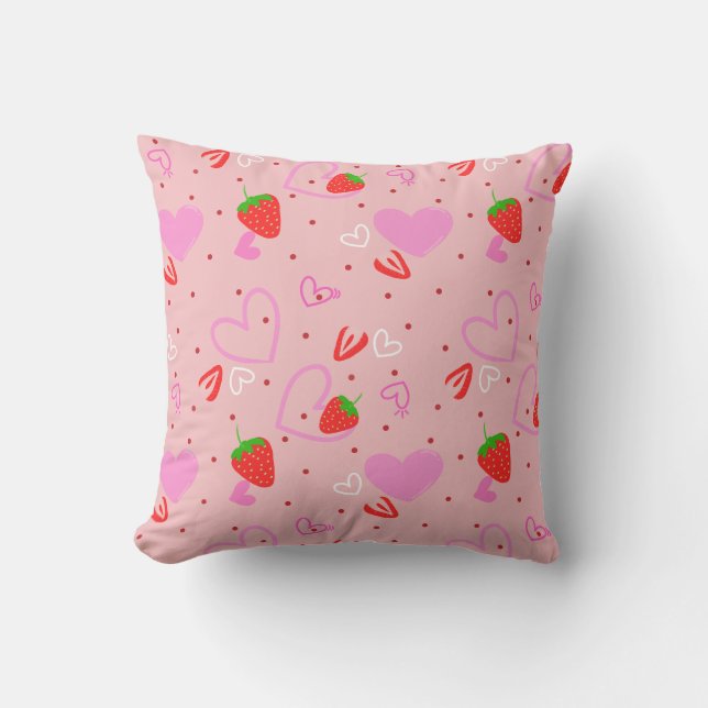 Coussin Motif sans couture de fraises et de cœurs mignons (Recto)